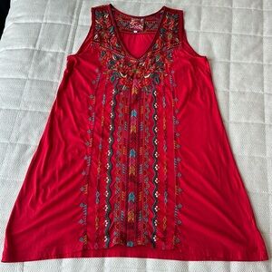 Johnny Was Soft Red Cotton Embroidered Tunic